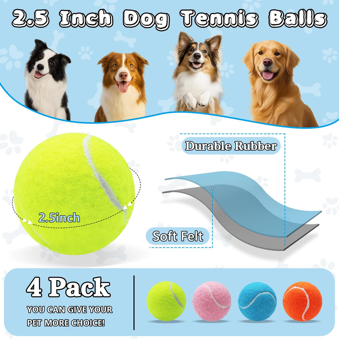Dog Balls, Tennis Balls For Dogs,Colorful Easy Catching Pet Playing Ball