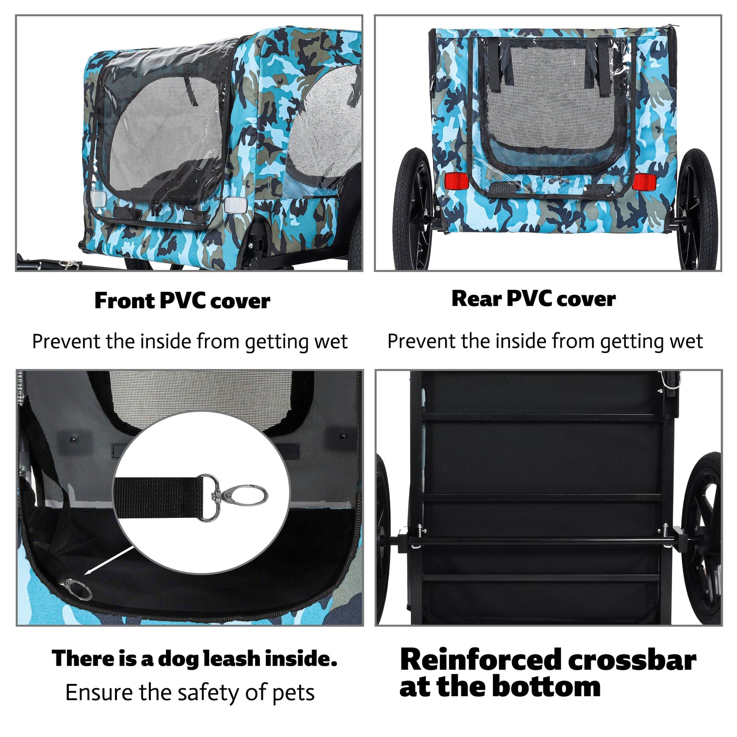 Outdoor Heavy Duty Collapsible Pet Bike Trailer with 16-Inch All-Terrain Wheels &amp; Universal Hitch – Foldable Dog/Cargo Carrier Cart for Bicycles, blue+black