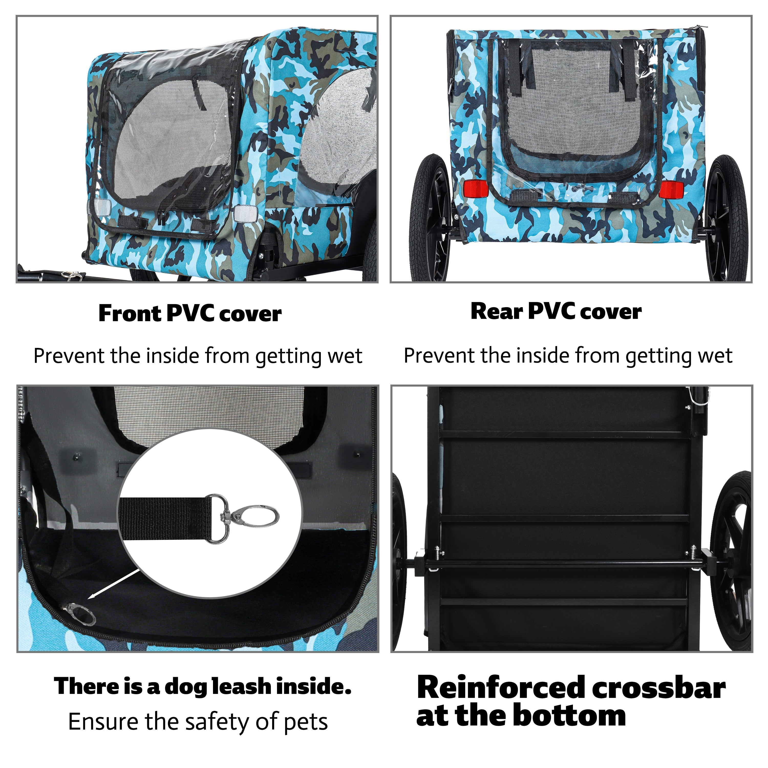 Outdoor Heavy Duty Collapsible Pet Bike Trailer with 16-Inch All-Terrain Wheels &amp; Universal Hitch – Foldable Dog/Cargo Carrier Cart for Bicycles, blue+black