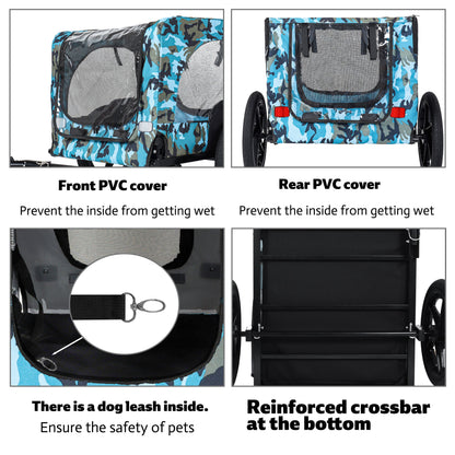 Outdoor Heavy Duty Collapsible Pet Bike Trailer with 16-Inch All-Terrain Wheels &amp; Universal Hitch – Foldable Dog/Cargo Carrier Cart for Bicycles, blue+black