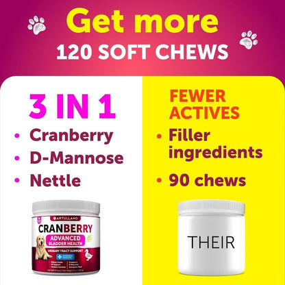 Dog UTI Treatment 240 Chews 2-Pack Cranberry Bladder &amp; Kidney Support