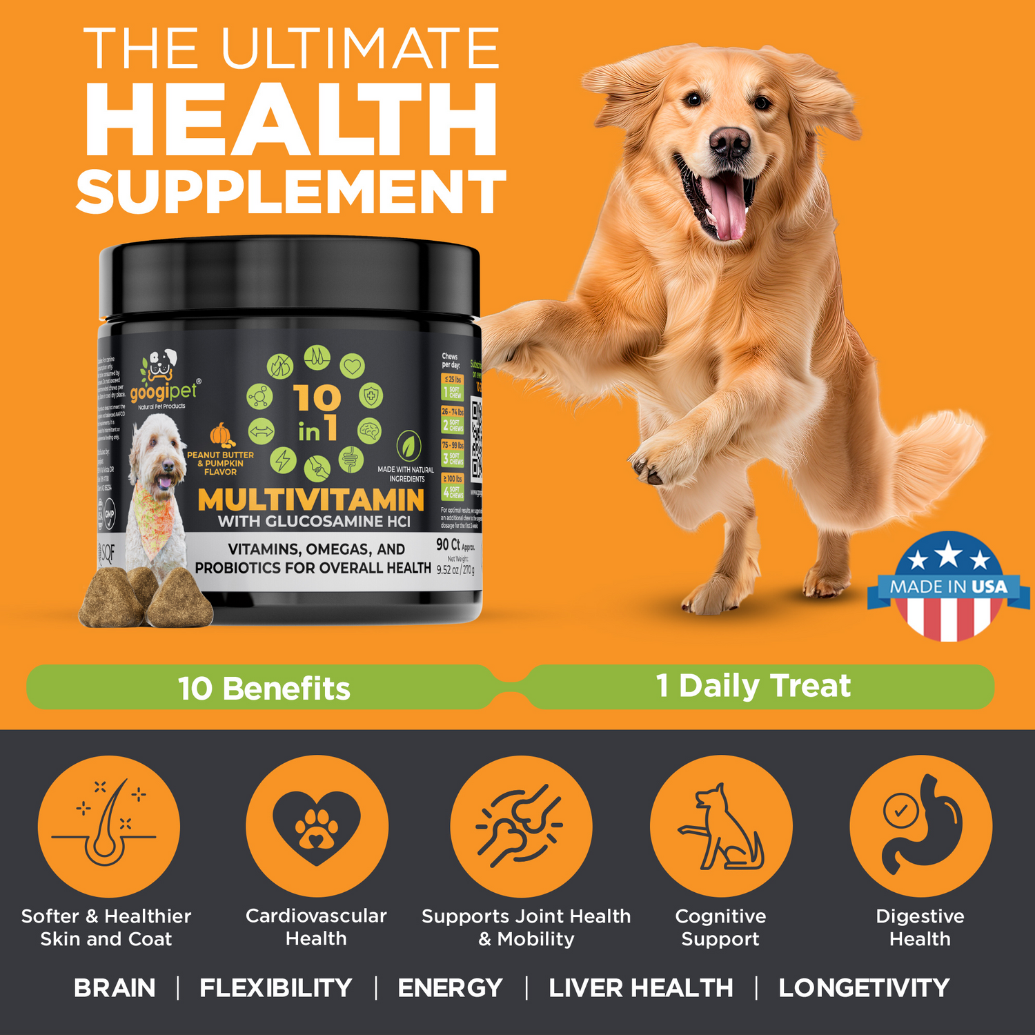 10 in 1 Multivitamin Chews for Dogs (Peanut Butter &amp; Pumpkin Flavor)