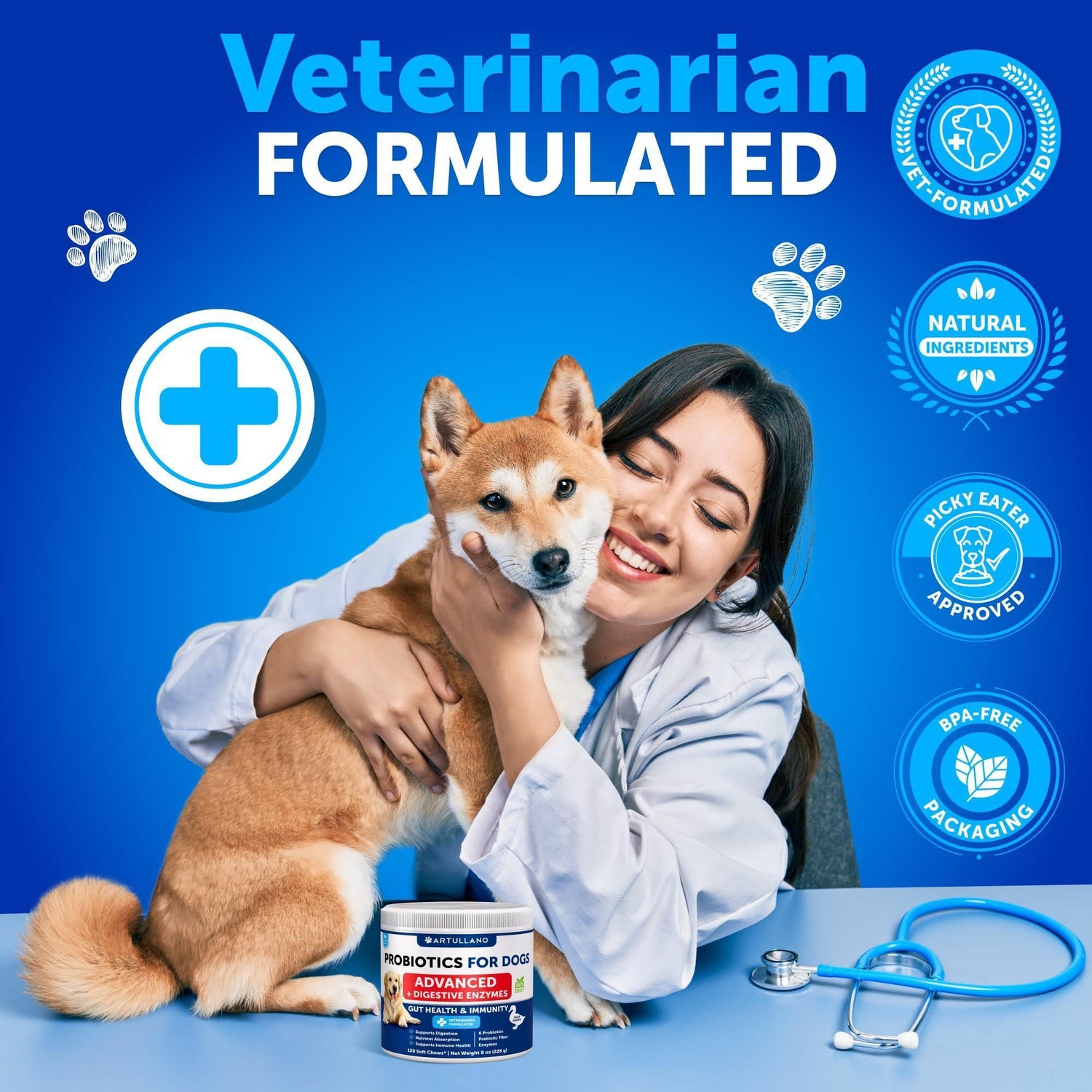 Probiotics for Dogs 240 Count 2-Pack Digestive Enzymes &amp; Prebiotics Gut Health