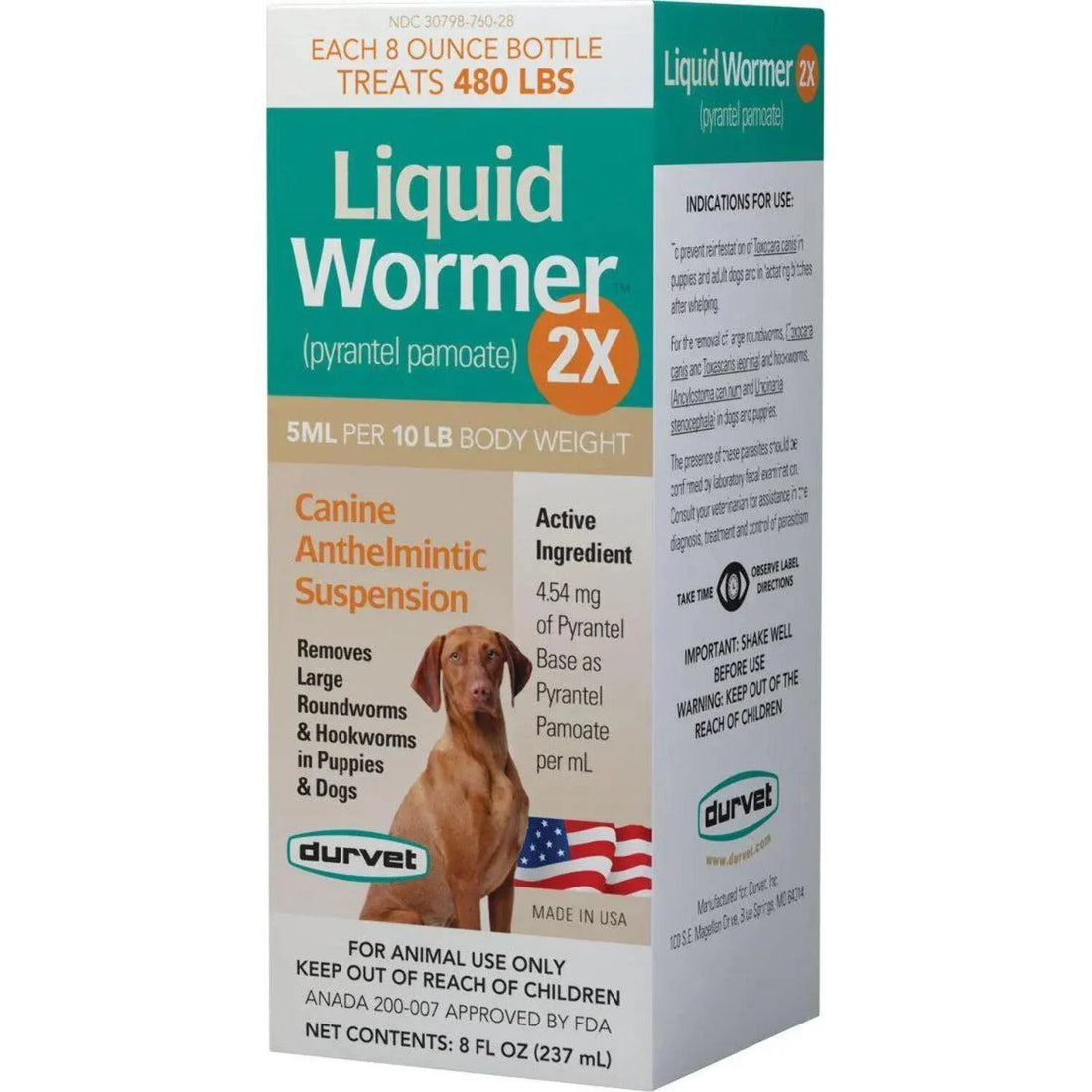 Durvet Liquid Wormer 2x for Puppies and Adult Dogs 8 oz. Hookworms Roundworms Safe