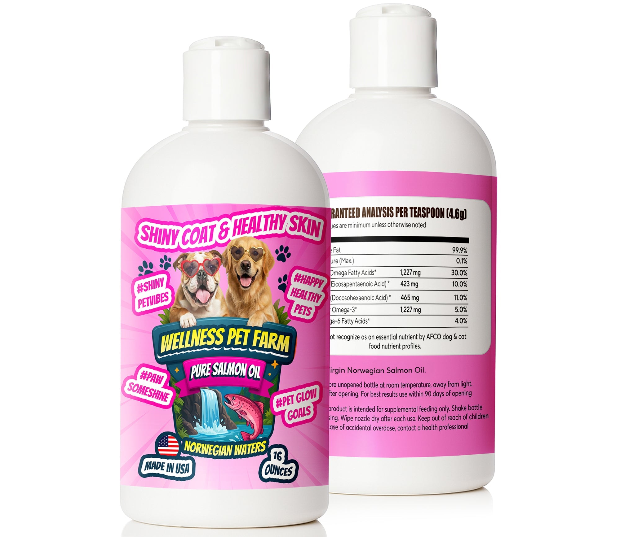 Pure Salmon Oil for Dogs – Omega 3 &amp; 6 Supplement for Shiny Coat, Healthy Skin, Joint &amp; Immune Support, All Breeds, 16 oz Wellness pet farm