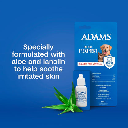 Adams Ear Mite Treatment for Dogs &amp; Cats 0.5oz Kills Mites Fast Soothes Pet Ear 2PCK