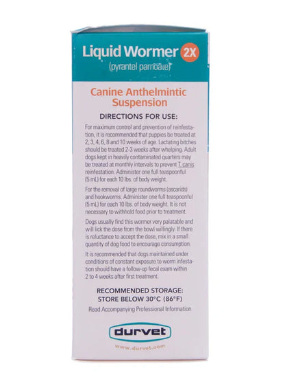 Durvet Liquid Wormer 2x for Puppies and Adult Dogs 8 oz. Hookworms Roundworms Safe