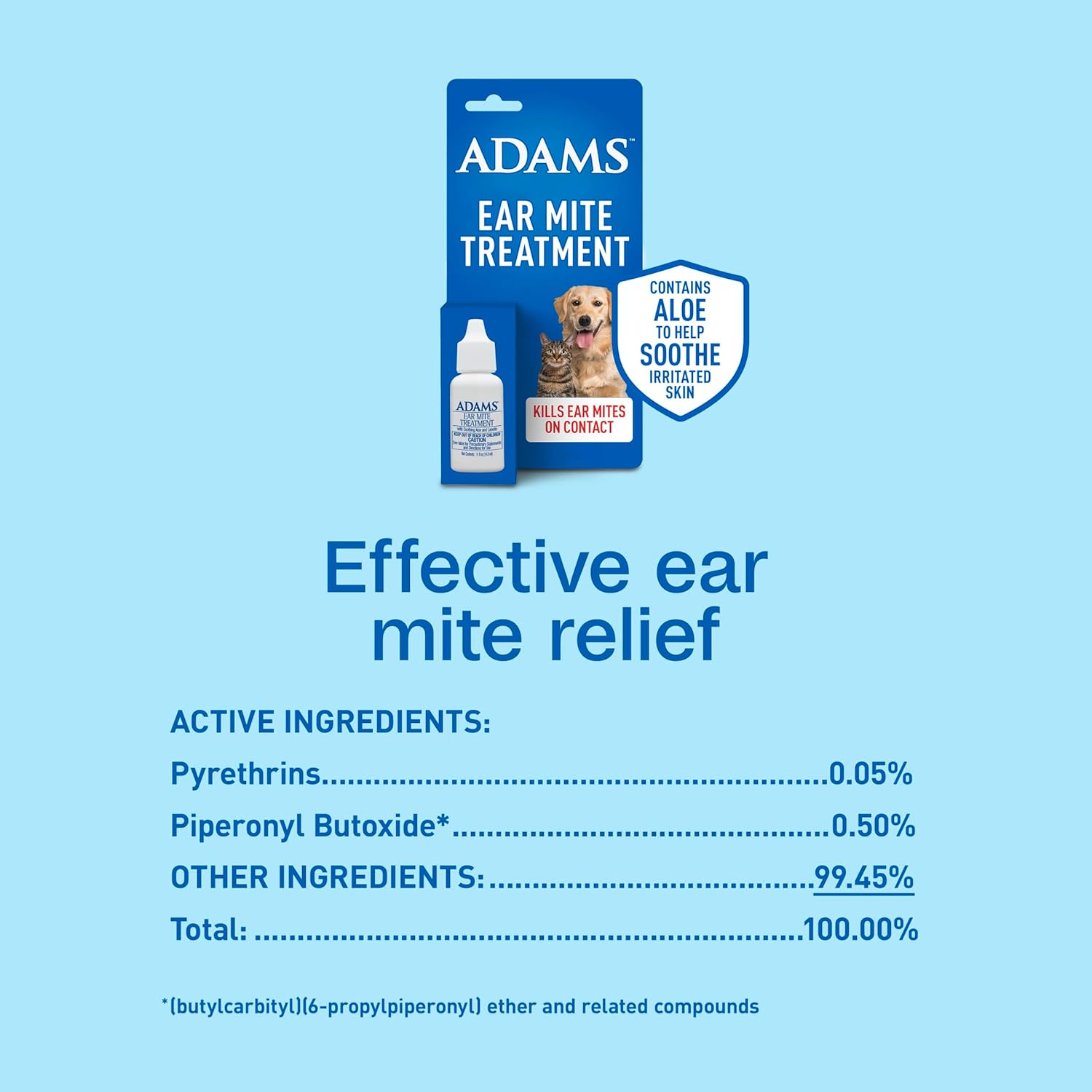 Adams Ear Mite Treatment for Dogs &amp; Cats 0.5oz Kills Mites Fast Soothes Pet Ear 3PCK