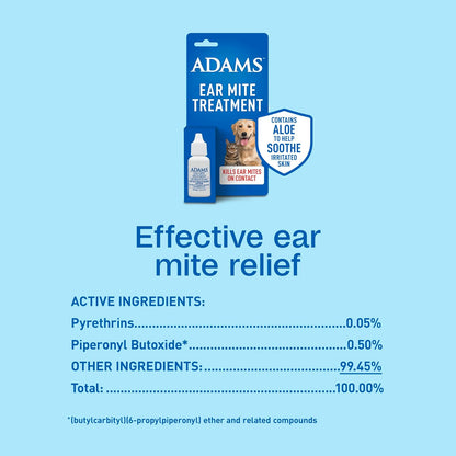 Adams Ear Mite Treatment for Dogs &amp; Cats 0.5oz Kills Mites Fast Soothes Pet Ear 3PCK