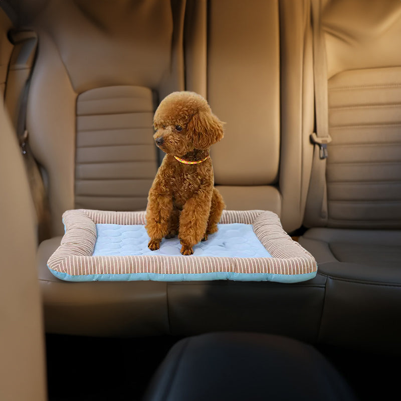Cooling pet mats for dogs &amp; cats (puppies/kittens): ice silk, breathable, soft summer pads in pink/blue.