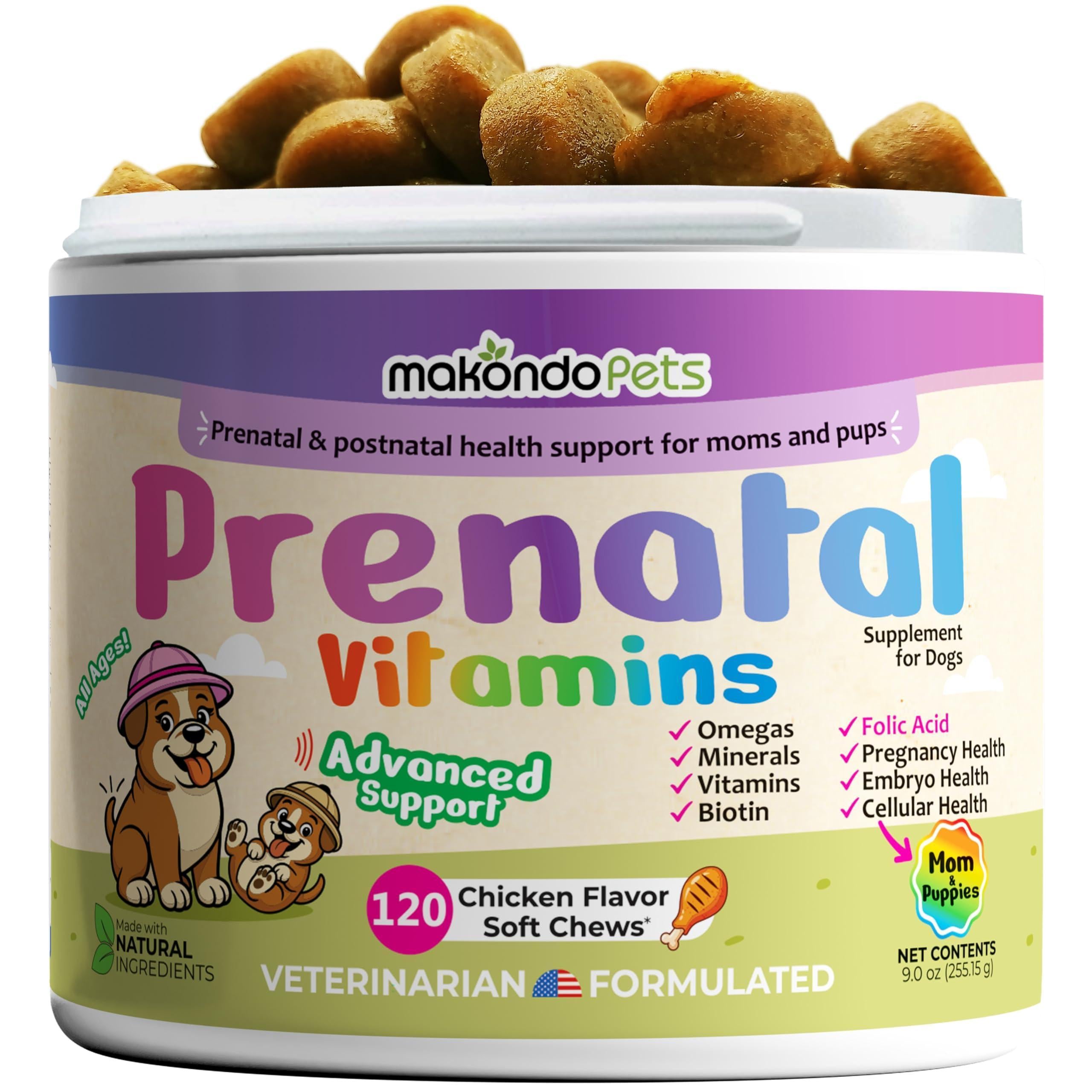 Dog Prenatal Vitamins 120 Soft Chews Folic Acid Zinc B-Complex DHA &amp; EPA