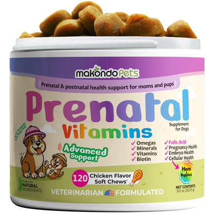 Dog Prenatal Vitamins 120 Soft Chews Folic Acid Zinc B-Complex DHA &amp; EPA