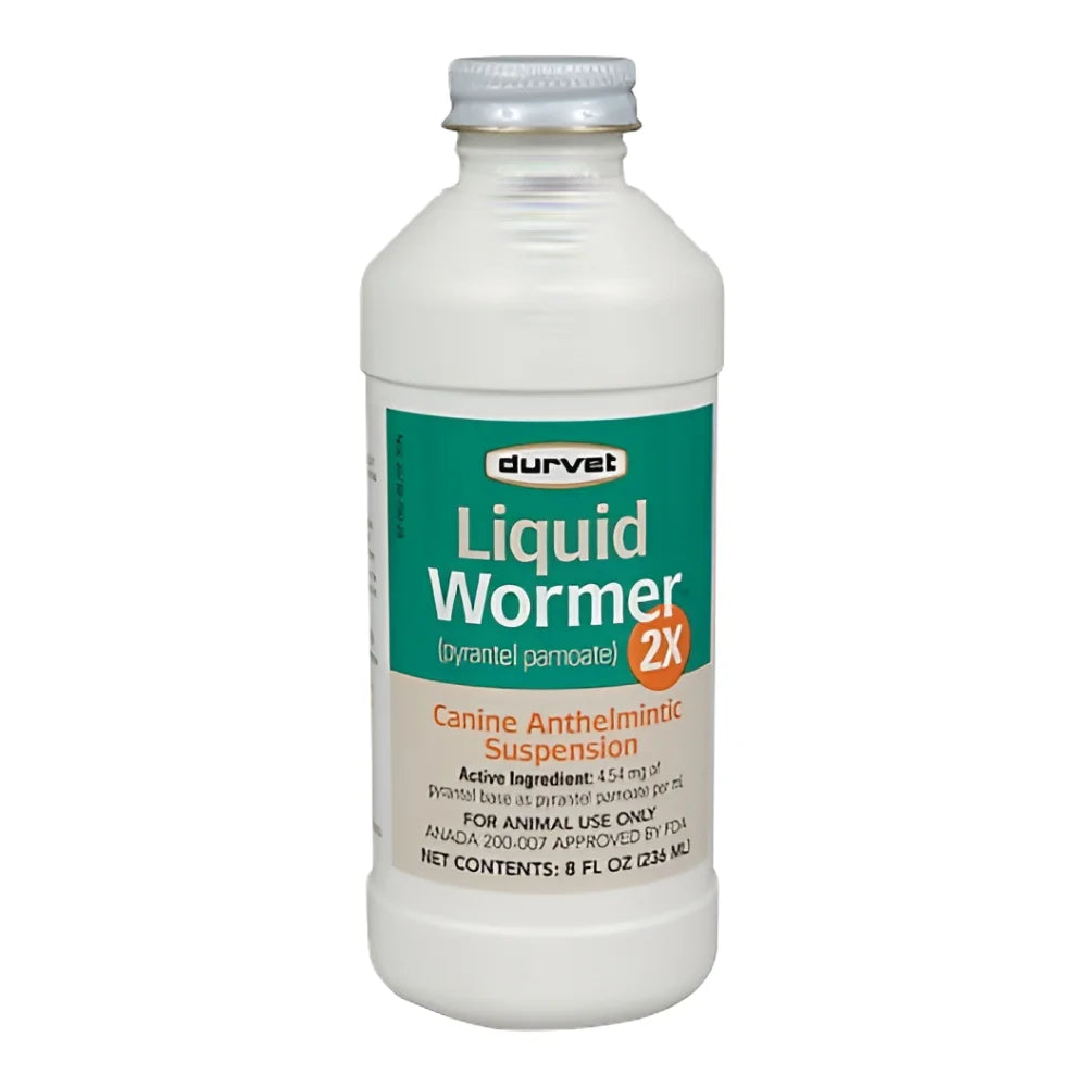 Durvet Liquid Wormer 2x for Puppies and Adult Dogs 8 oz. Hookworms Roundworms Safe