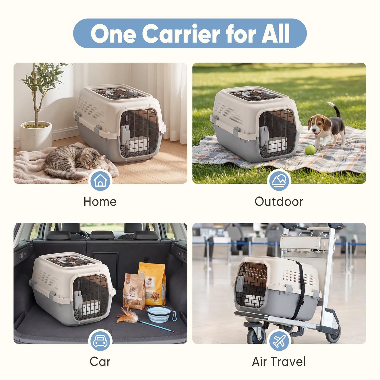 Sided Pet Carrier For Small Dogs &amp; Cats, Airline Approved Travel Crate With Enhanced Security Latches, Front &amp; Top Load Wire Door, Food Bowl For Traveling, Hiking, Camping