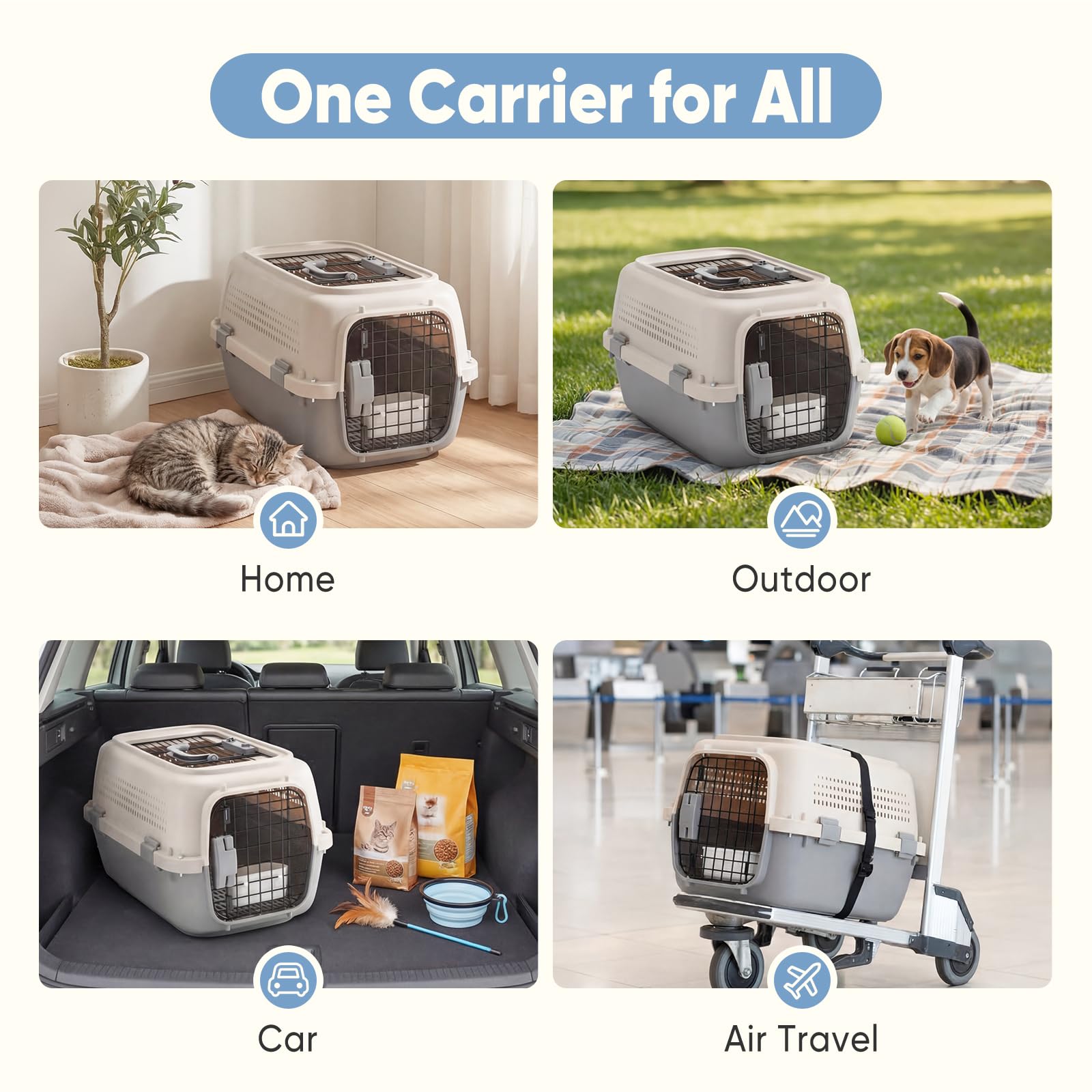 Sided Pet Carrier For Small Dogs &amp; Cats, Airline Approved Travel Crate With Enhanced Security Latches, Front &amp; Top Load Wire Door, Food Bowl For Traveling, Hiking, Camping