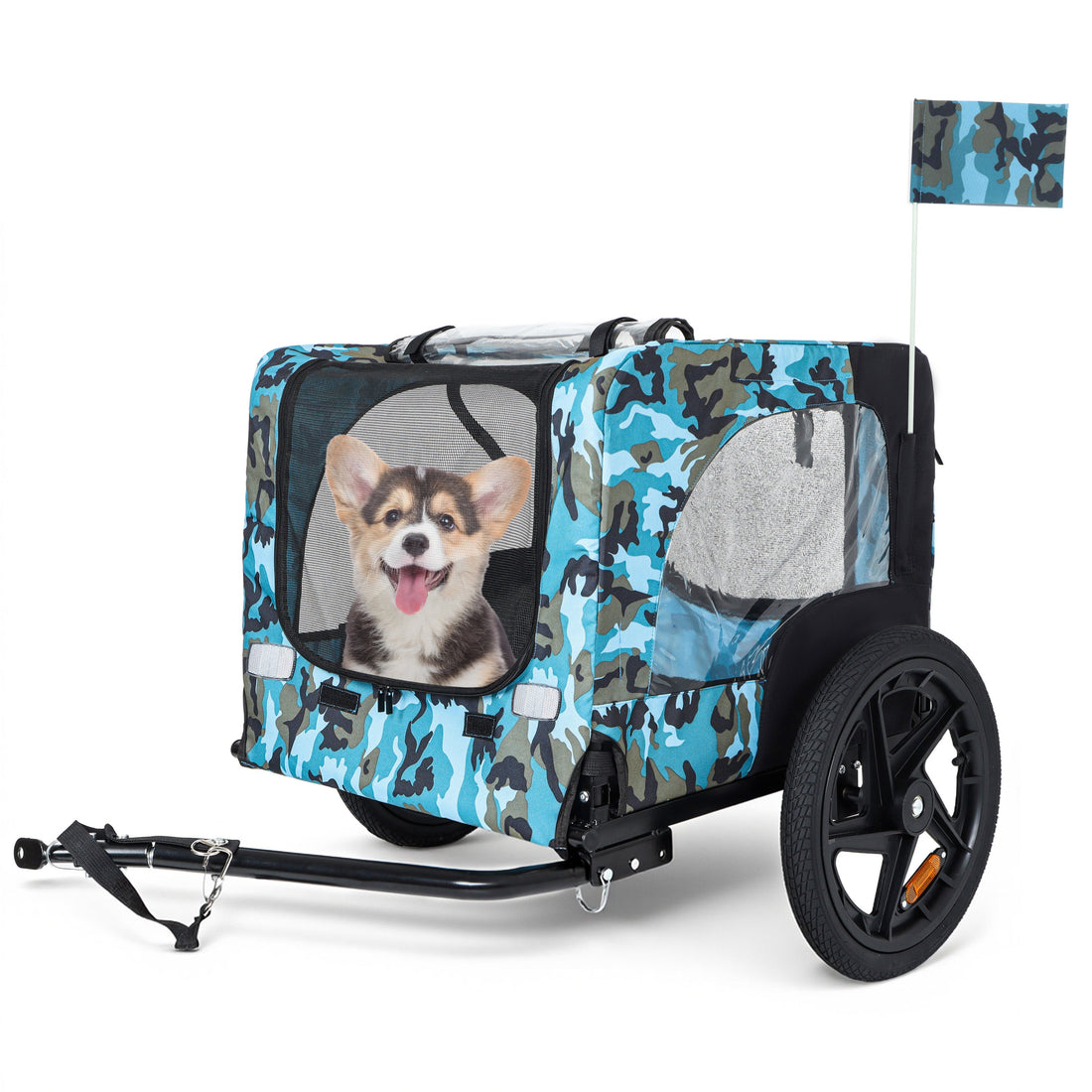 Outdoor Heavy Duty Collapsible Pet Bike Trailer with 16-Inch All-Terrain Wheels &amp; Universal Hitch – Foldable Dog/Cargo Carrier Cart for Bicycles, blue+black