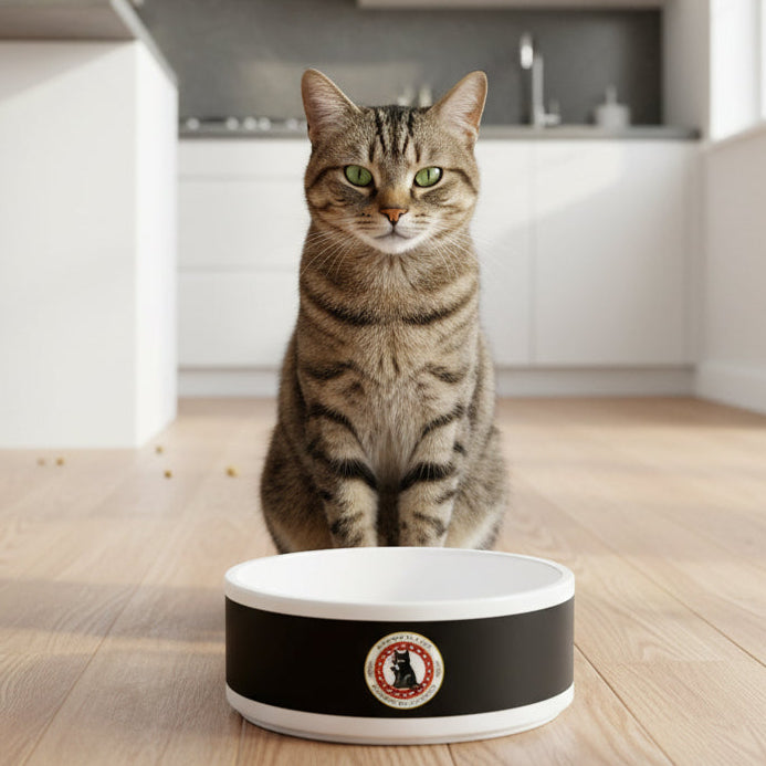 Black Ceramic Pet Bowl with Cat Accepted Emblem — Durable Food &amp; Water Dish for Dogs &amp; Cats