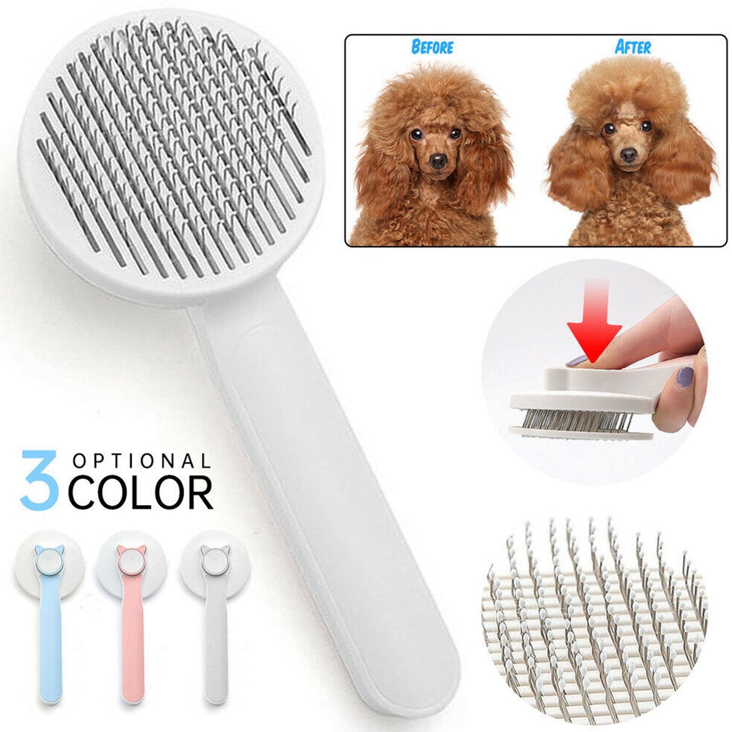 Pet Self Cleaning Cat Brushes, Cat Grooming Brush For Dogs Cats For Long Haired &amp; Short Hair Gently To Remove Loose Undercoat, Mats Tangled