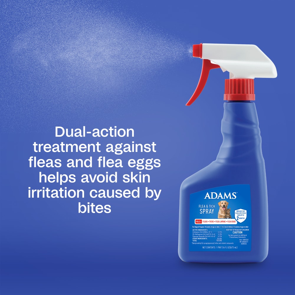 Adams Flea &amp; Tick Spray for Dogs &amp; Cats 16 oz. Kills Fleas Eggs Larvae Ticks