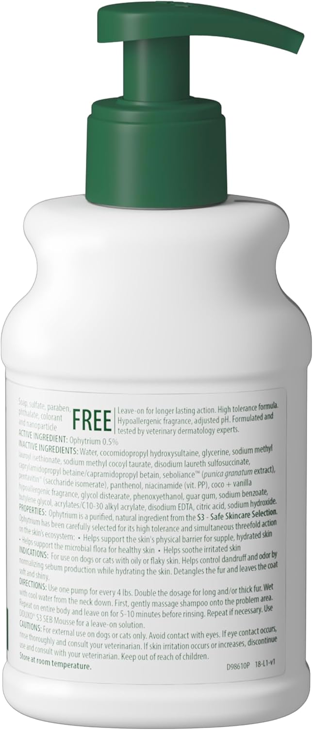 Douxo S3 SEB Shampoo 6.7 oz Dogs &amp; Cats Oily Flaky Skin Dandruff Control