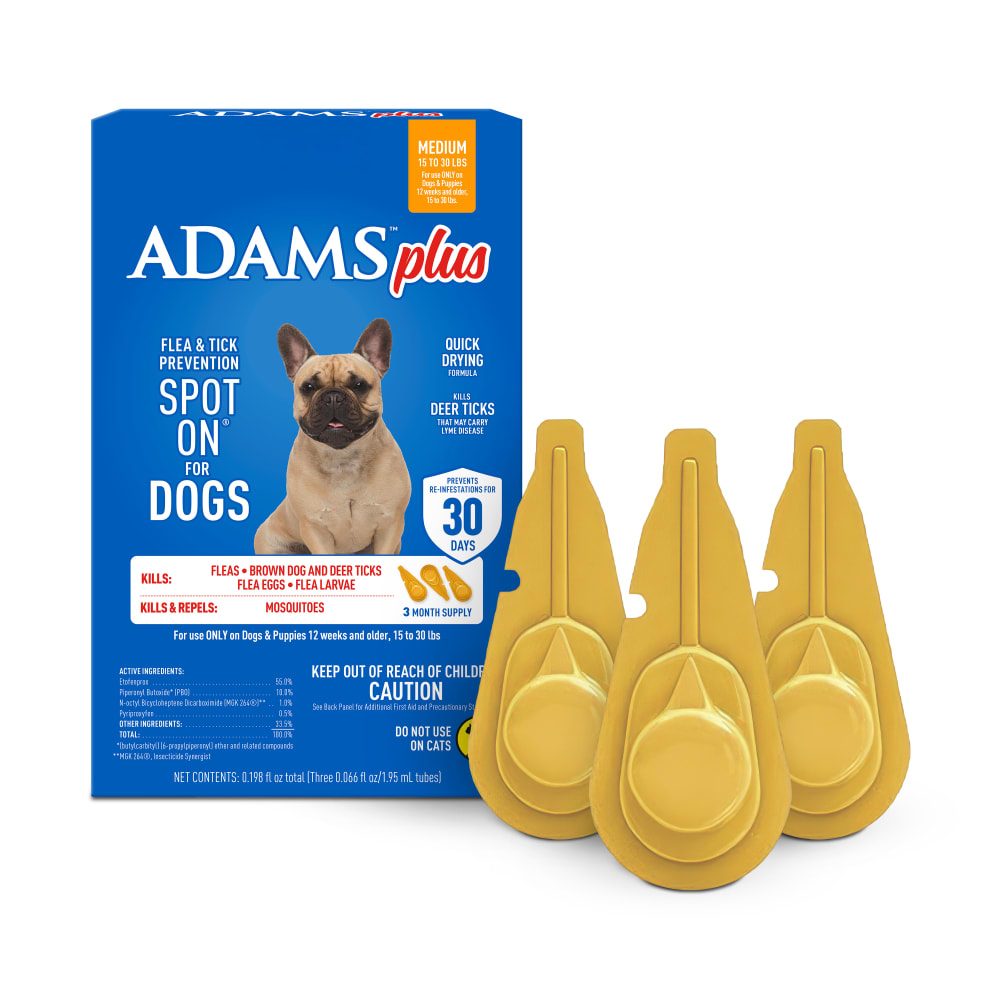 Adams Plus Flea &amp; Tick Spot On 3 Doses 30 Day Control for Medium Dogs 15-30lbs
