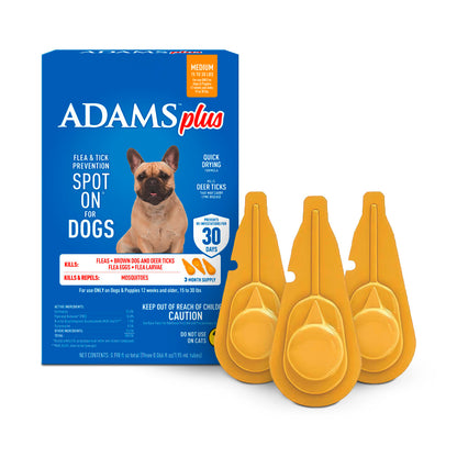Adams Plus Flea &amp; Tick Spot On 3 Doses 30 Day Control for Medium Dogs 15-30lbs