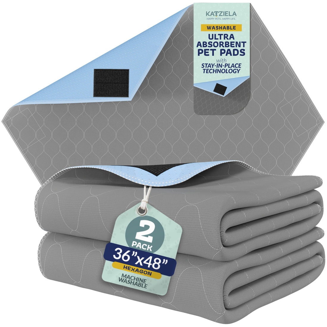 Katziela Quick-Drying Washable Pee Pads for Dogs With Hook &amp; Loop Hexagon