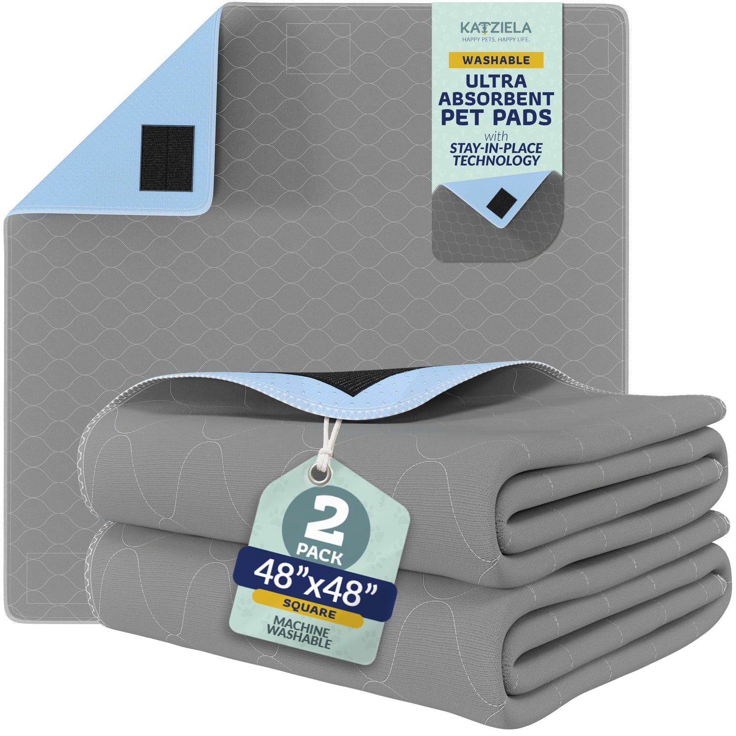 Katziela Quick-Drying Washable Pee Pads for Dogs With Hook &amp; Loop Rectangular
