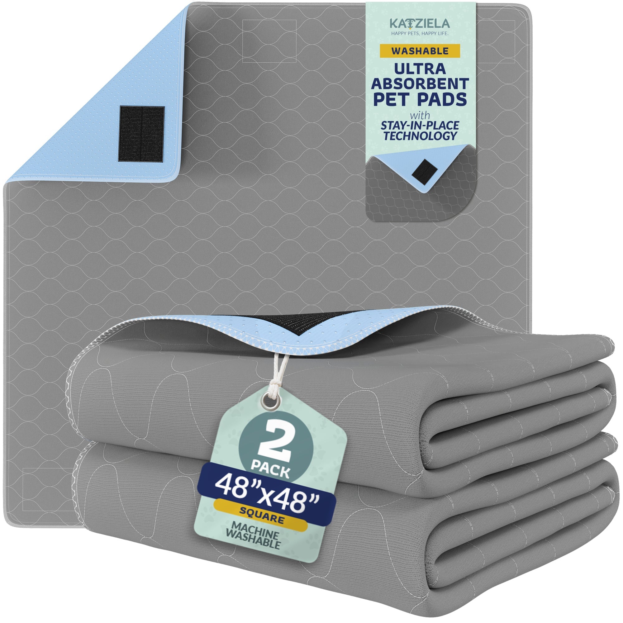 Katziela Quick-Drying Washable Pee Pads for Dogs With Hook &amp; Loop Rectangular