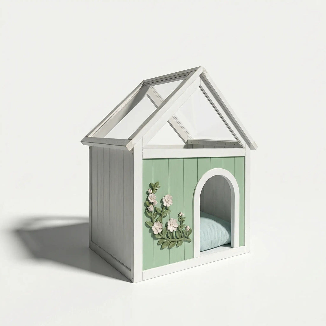 Indoor Cat House With Clear Roof Pet House For Small Cats &amp; Dogs - Mint / White