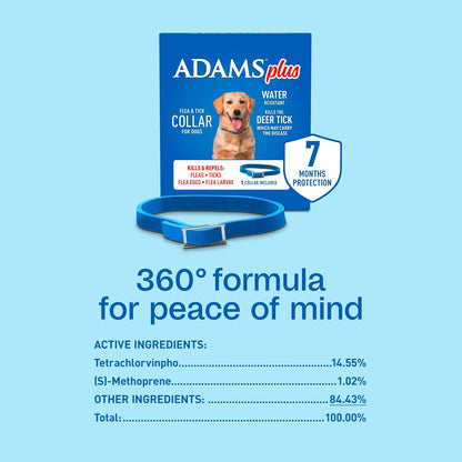 Adams Plus Flea Tick Collar Dogs 7-Month Large Dogs Puppies Kills Fleas Ticks