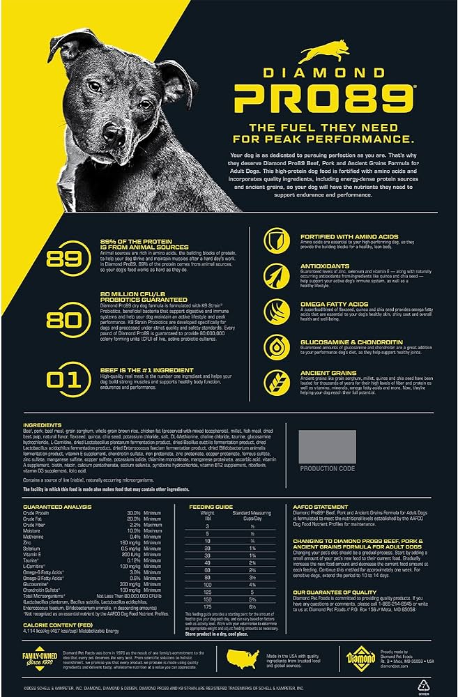 Diamond Pro89 Beef, Pork &amp; Ancient Grains Formula for Adult Dogs 40lbs.