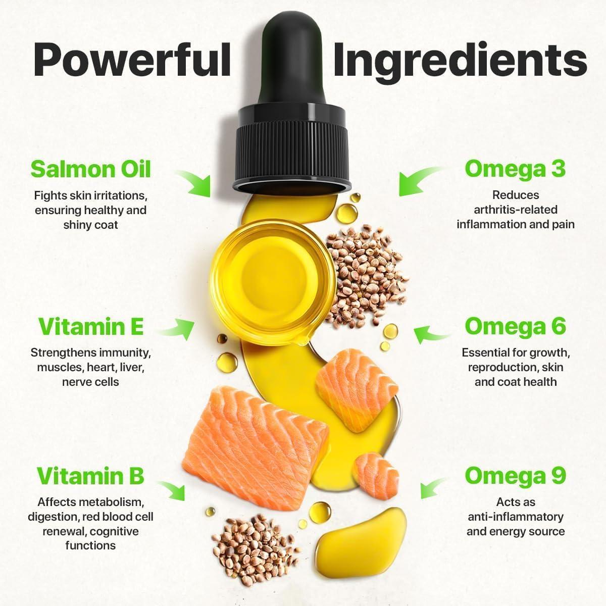 Hemp &amp; Salmon Oil for Dogs Omega 3-6-9 Skin &amp; Coat 1 fl oz