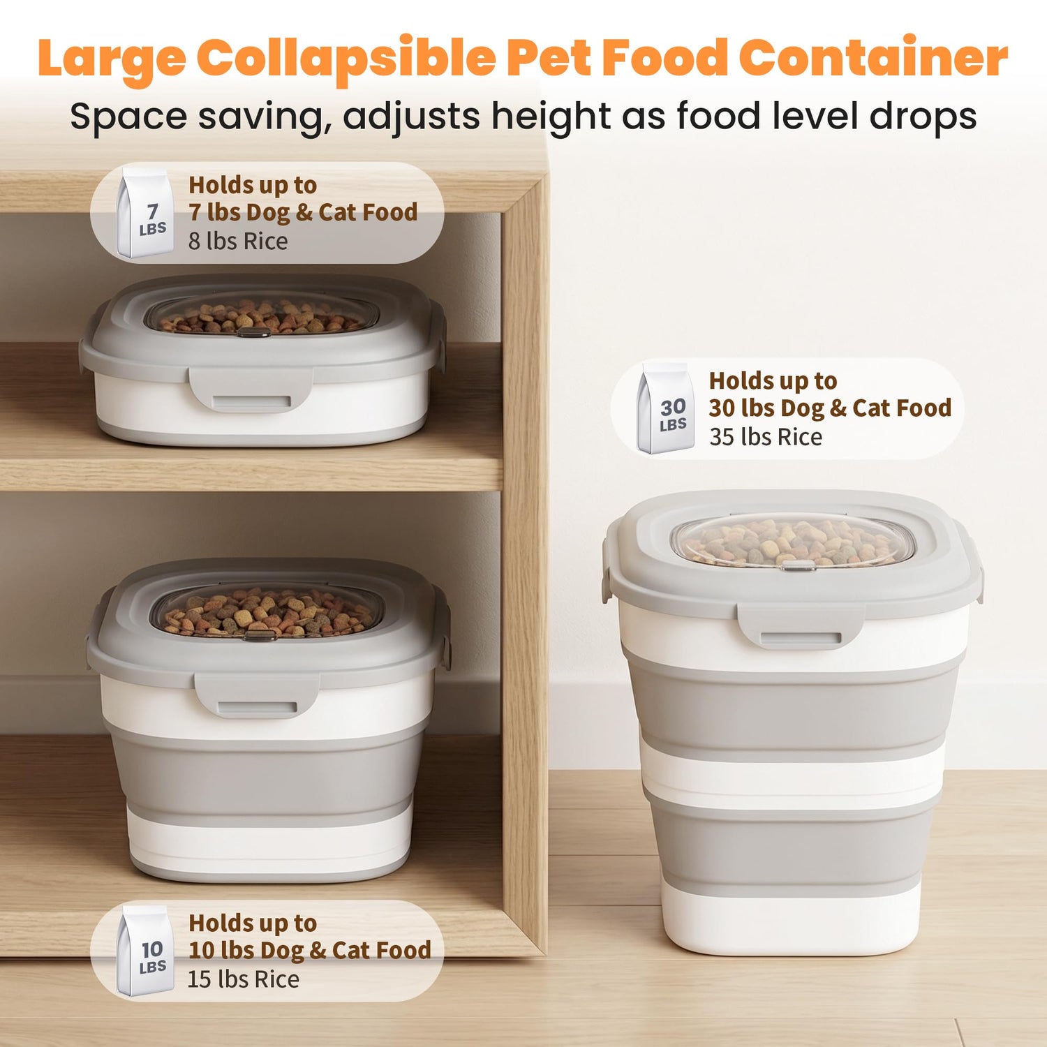 Dog Food Storage Container With Wheels, Collapsible Pet Food Storage Container With Clear Window, Measuring Cup &amp; Scoop, BPA Free Cat Food Container For Rice, Flour, Grain, Bird Seed