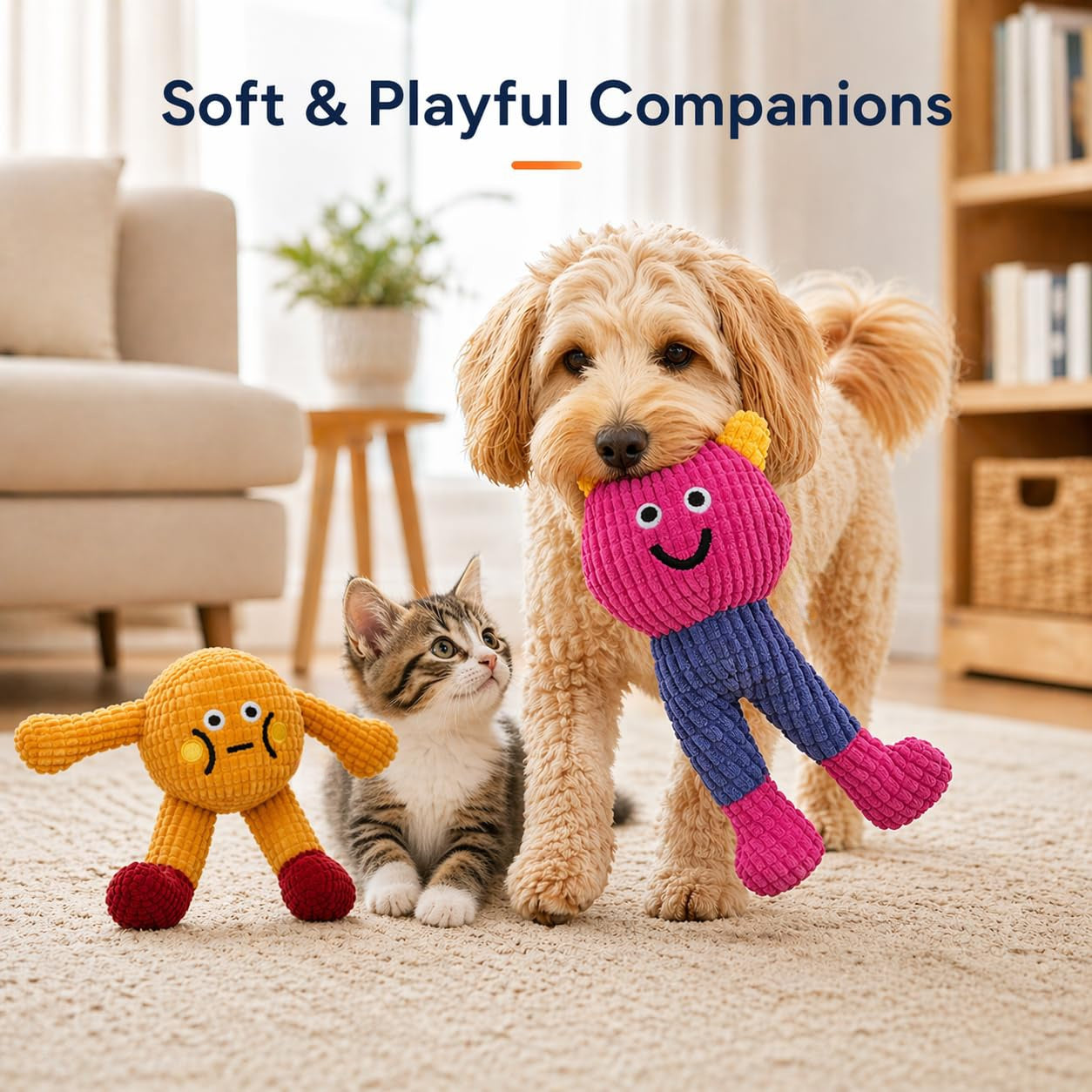 Cat&amp;Dog Chew Toys With Catnip Inside, Ecofriendly Material Made, Crinkle Paper &amp; Squeaky Ball Inside, Waffle And Baby Toy Combination Packaging, Cuddles Meow Chompclean, 2 Pack