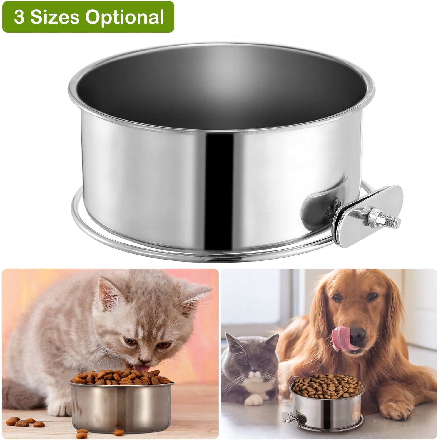 Stainless Steel Dog Bowl, Hanging Pet Food &amp; Water Bowl with Clamp Holder, Detachable Cage Feeding Bowl