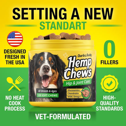 Dog Joint Supplement Glucosamine Chondroitin MSM Omega 3 Chews 120Ct
