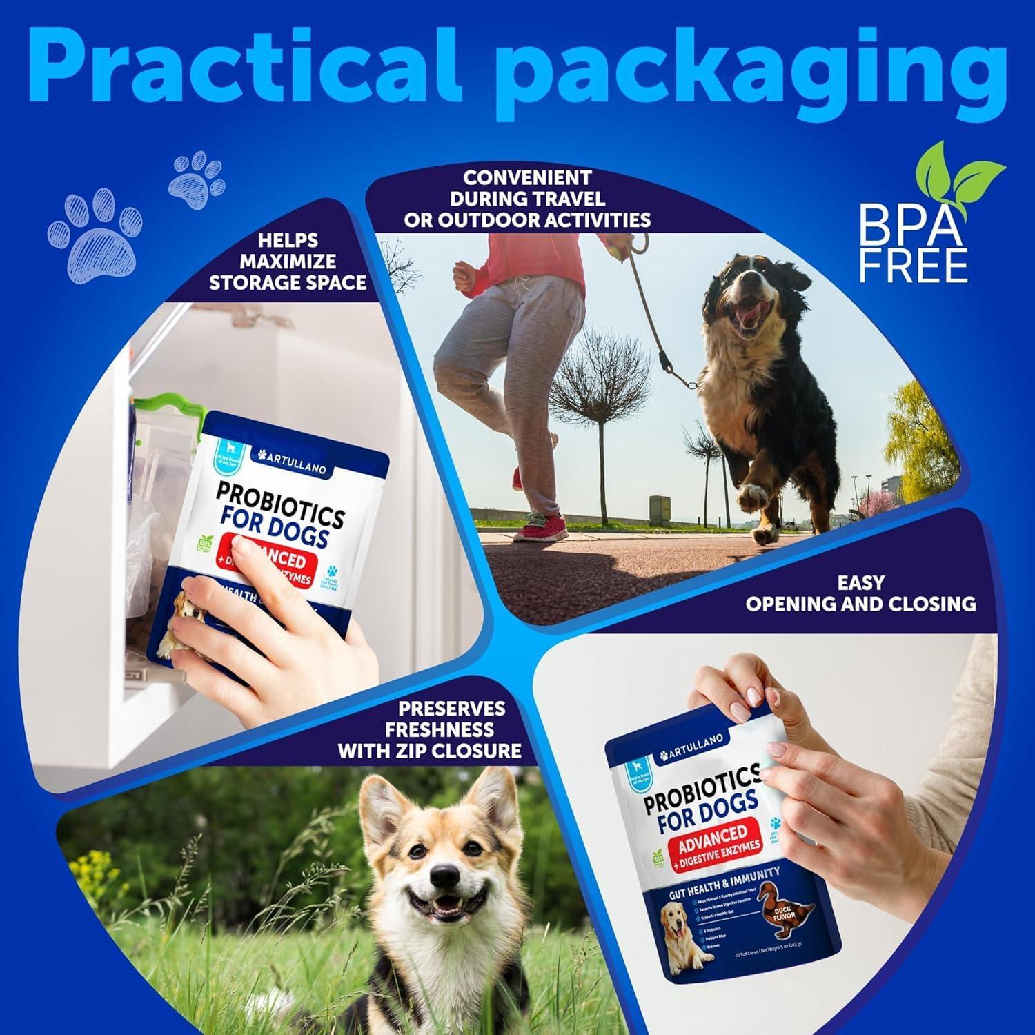 Probiotics for Dogs 70 Chews Duck Flavor Gut Health &amp; Prebiotics