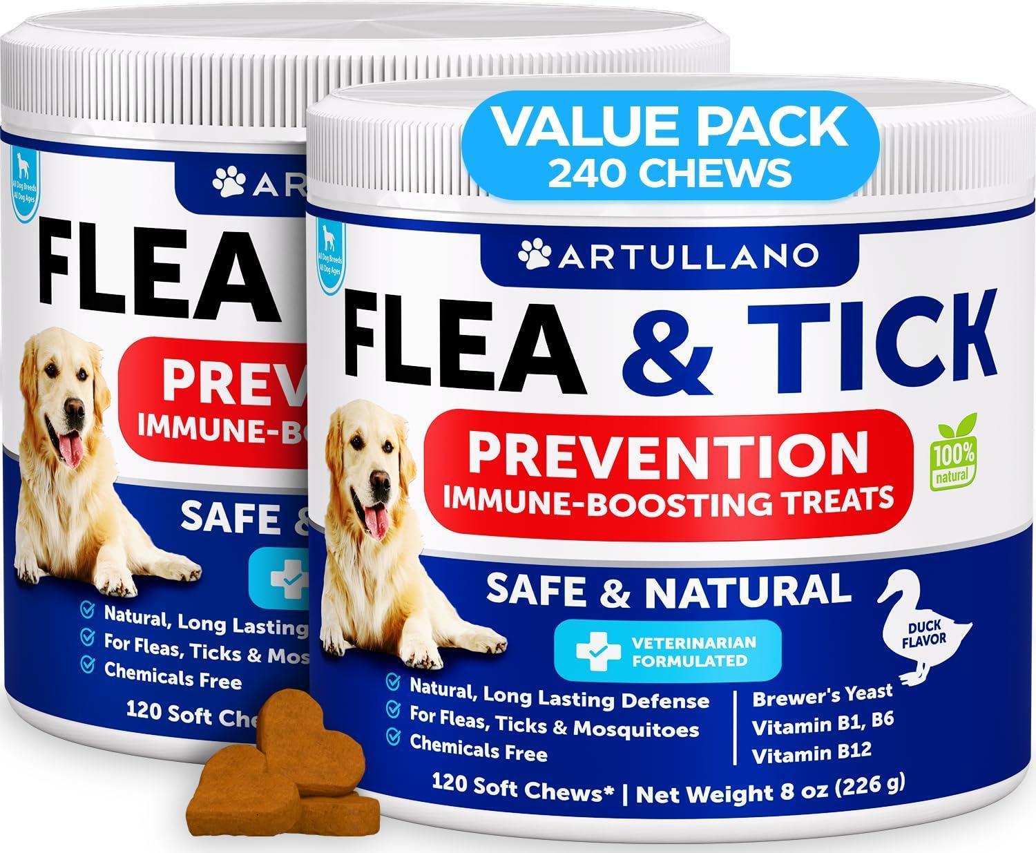 Flea &amp; Tick Chews for Dogs 240 Count 2-Pack Vitamins B1/B6/B12 All Breeds