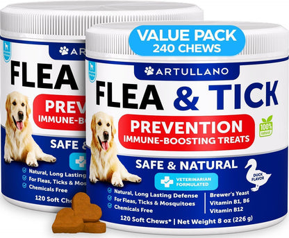 Flea &amp; Tick Chews for Dogs 240 Count 2-Pack Vitamins B1/B6/B12 All Breeds
