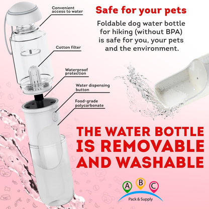Portable Dog Water Bottle Dispenser 12 oz Silicone Strap &amp; Filter