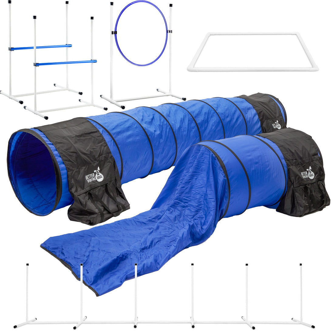 Better Sporting Dogs 7 Piece Dog Agility Equipment Set –  with Jumps, Tunnels, Pause Box &amp; Weave Poles
