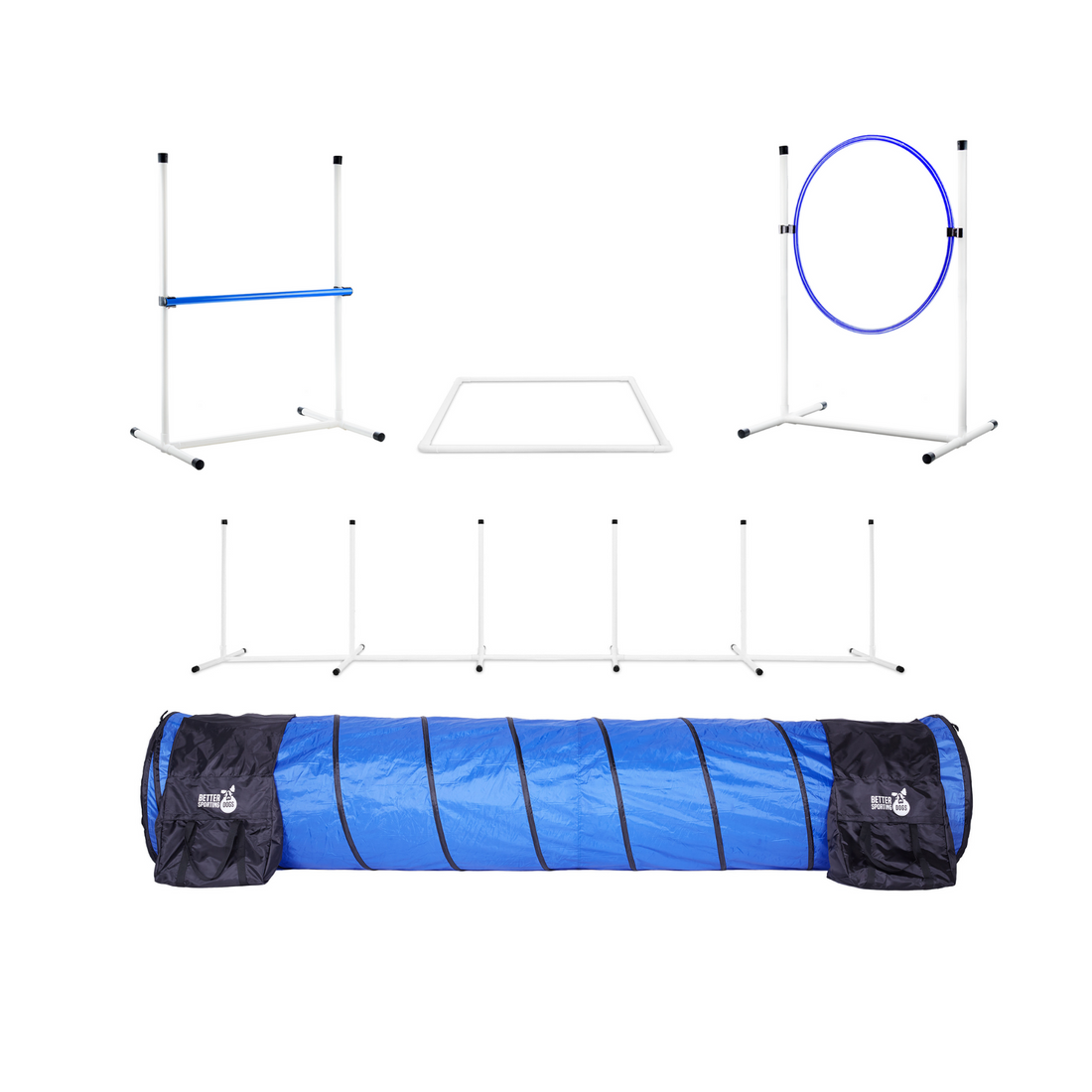 Better Sporting Dogs 5 Piece Dog Agility Equipment Set –  with Jumps, Tunnel, Pause Box &amp; Weave Poles