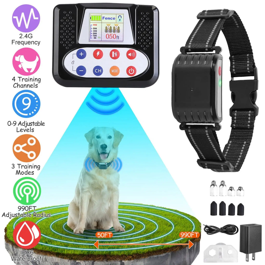 2-in-1 Wireless Dog Fence and Remote Training Collar