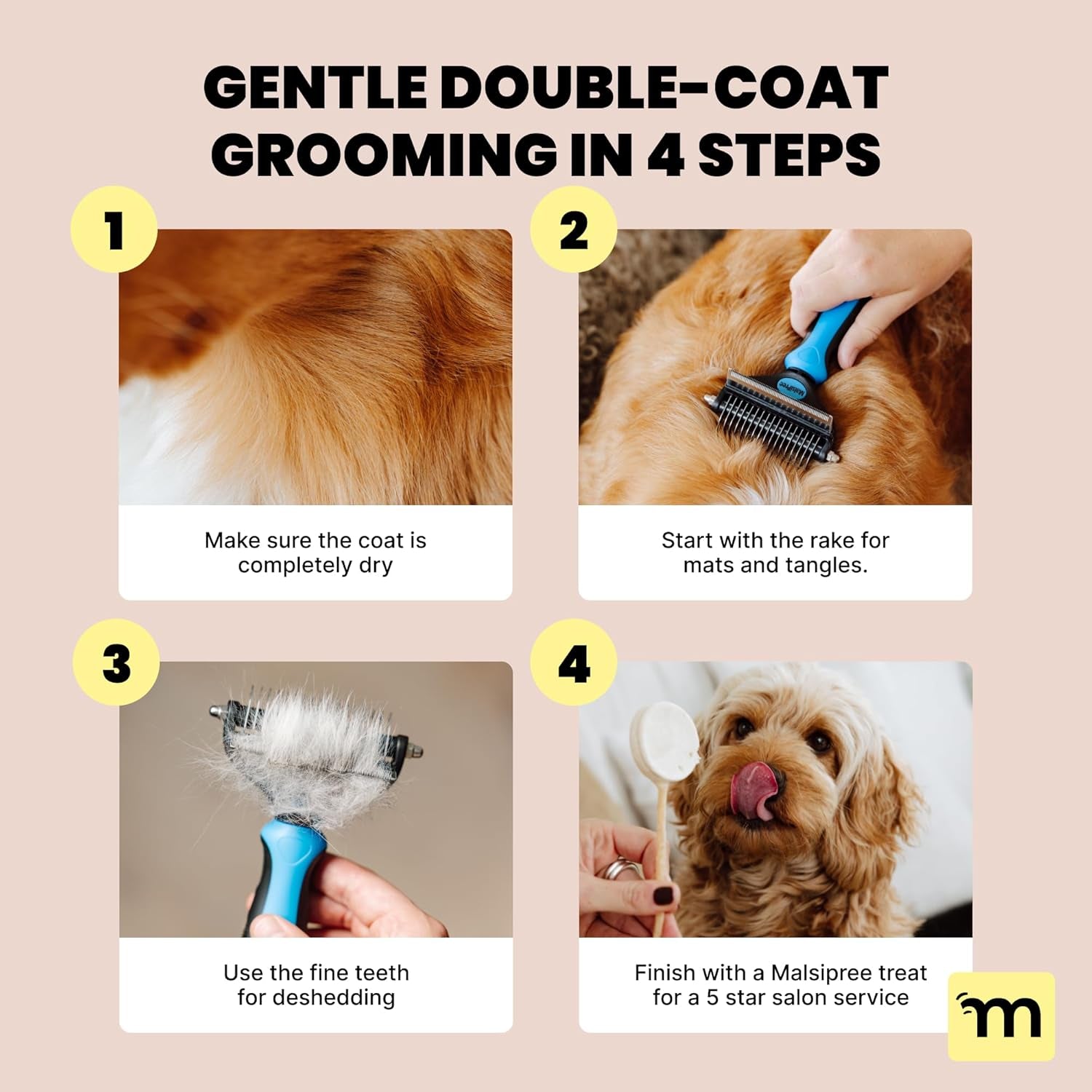 2-in-1 Dog &amp; Long Hair Cat Deshedding Brush Undercoat Rake Dematting Tool
