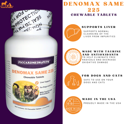 Piccardmeds4pets Denomax SAMe 225mg Dogs &amp; Cats Liver Support 30 Count