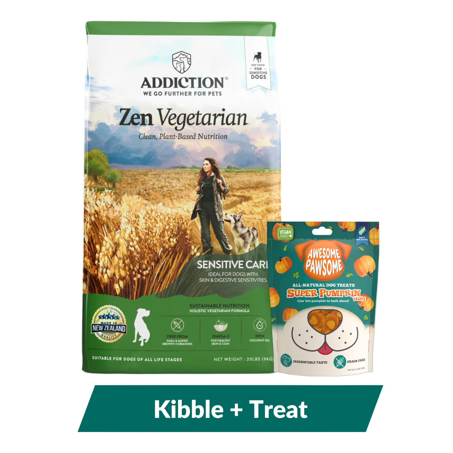 Addiction Zen Vegetarian Dog Food &amp; Vegan Treats Bundle