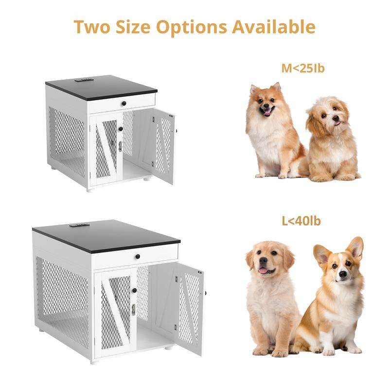Dog Crate End Table Furniture with Drawer &amp; USB Charging | Wooden Dog Kennel for Medium Dogs