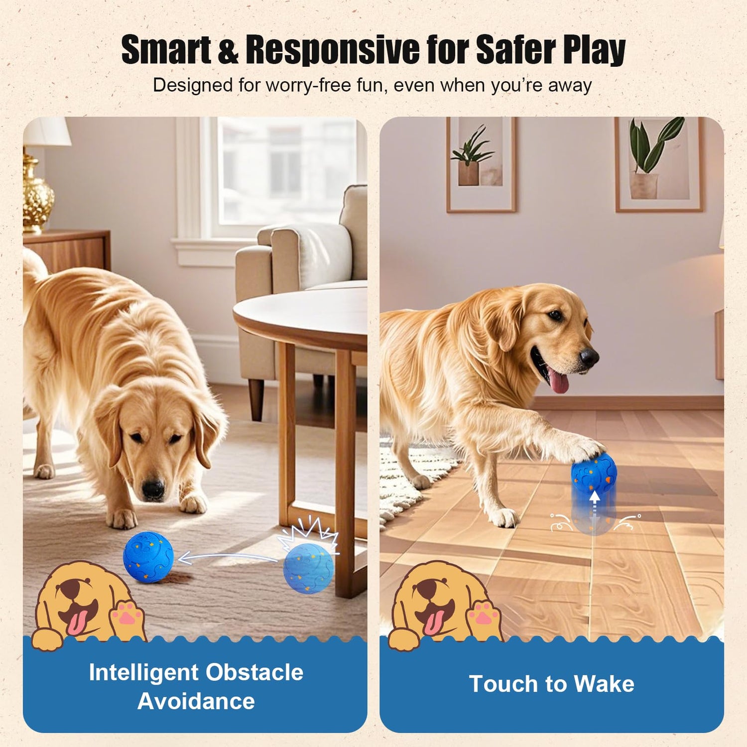 Interactive Dog Ball Toy, Smart Dog Toy For Medium And Large Dogs, Automatic Moving Rotating &amp; Bouncing Ball, Durable E-TPU Material, IP54 Waterproof, Motion-Activated Dog Toy For Active Dogs