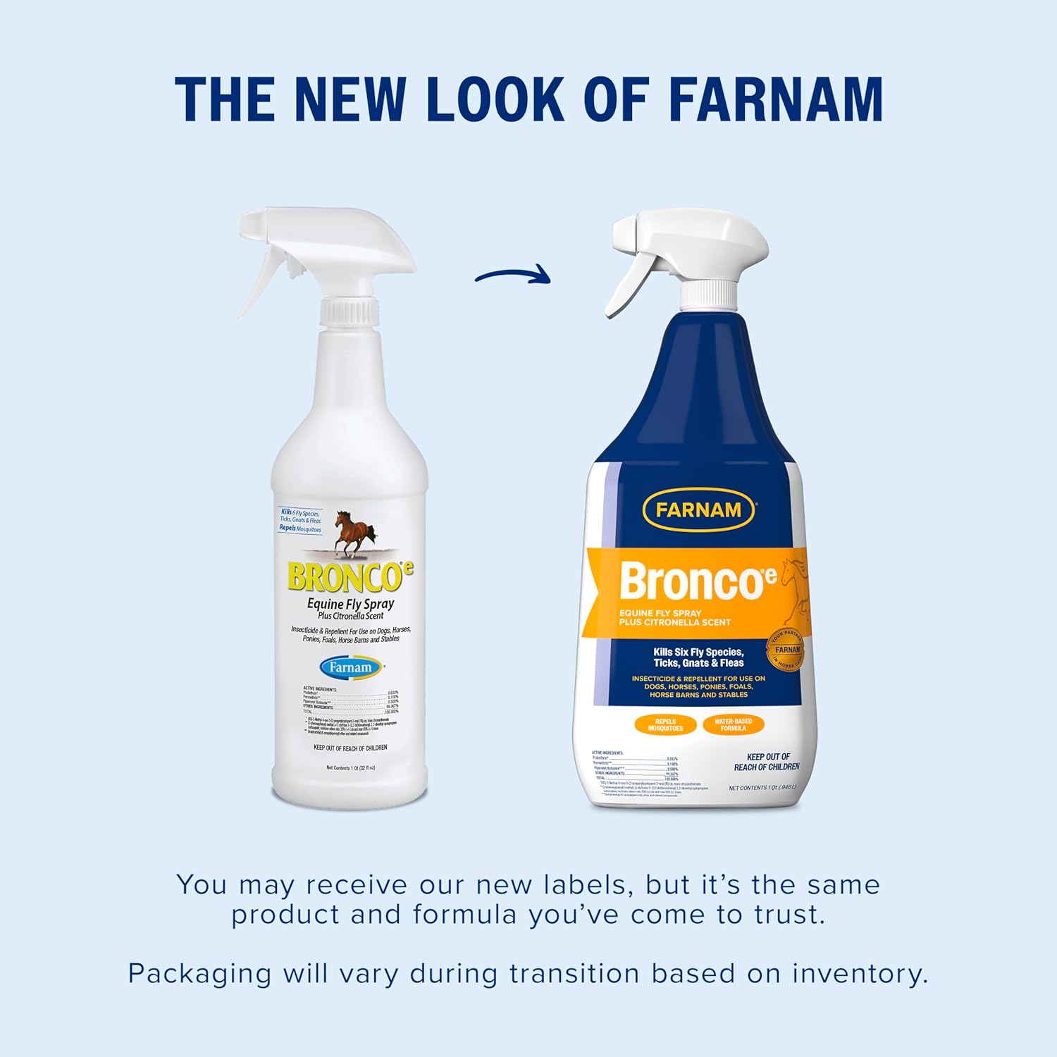 Farnam Bronco Equine Fly Spray Plus Citronella Repellent 32 oz. for Horses &amp; Dogs 2PK